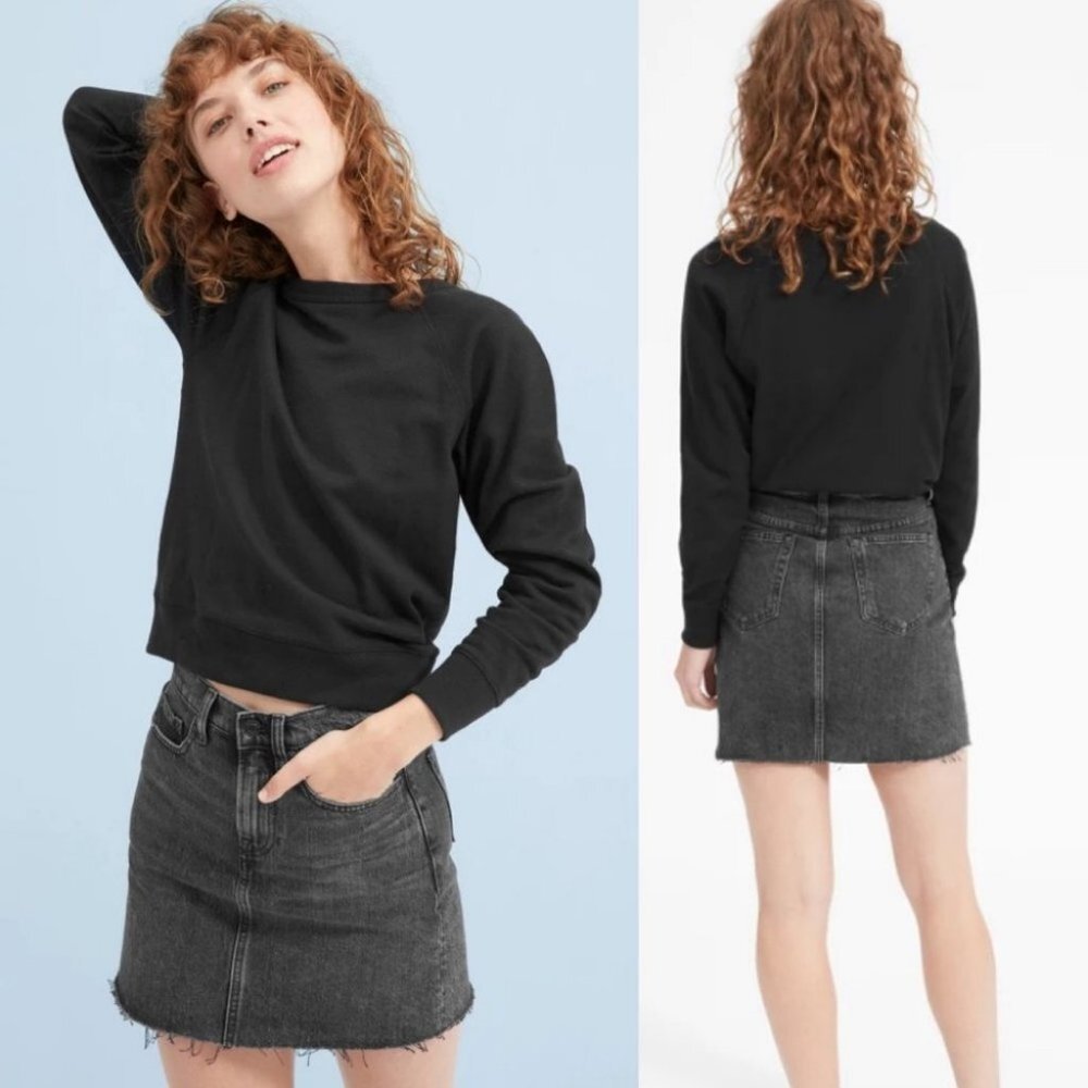 Everlane The Denim Skirt Washed Black Raw Hem Size 25 Cotton Mini Sustainable